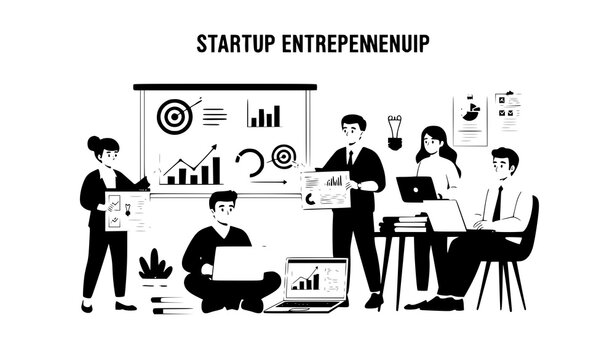 A group of business professionals working together in a startup environment