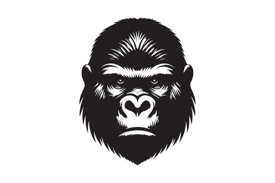 Strong gorilla head silhouette isolated on white. Angry ape face mascot for sports and fitness logo vector.