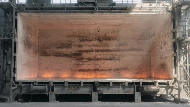 Daytime medium shot of a hightemp magnesium oxide furnace section showcasing durable refractory walls under natural light emphasizing industrial heat processes.