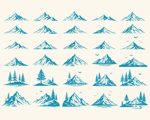 Obraz premium Collection of Vintage Mountain Illustrations for Nature and Outdoor Design Projects