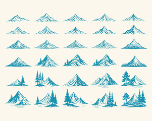 Obraz premium Collection of Stylized Mountain Range Illustrations for Outdoor and Nature Designs