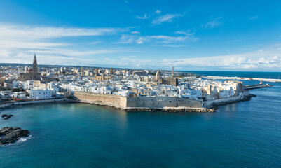 Aerial view of medieval castle and the historic center of Monopoli stunning blend of military fortification and Mediterranean coastal urbanism Puglia © tamas