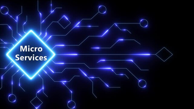 Digital Micro Services concept with glowing circuit board and futuristic technology for finance, investment design for Black background 4k motions