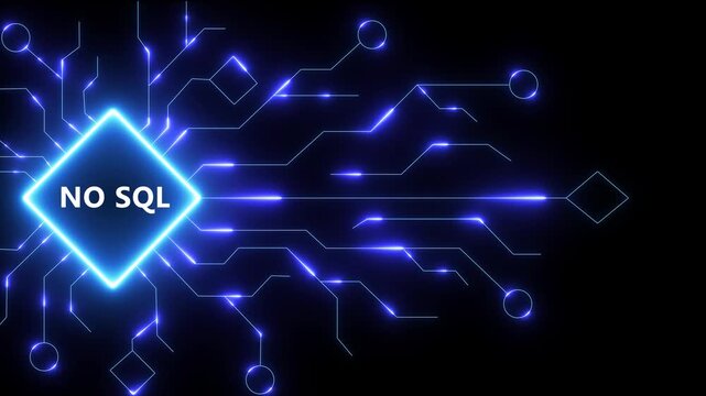 Digital NO SQL concept with glowing circuit board and futuristic technology for finance, investment design for Black background 4k motions