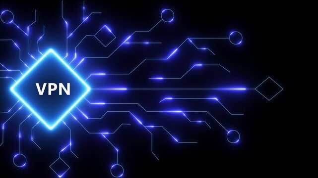 VPN artificial intelligence glowing circuit board network data flow abstract technology background digital innovation concept
