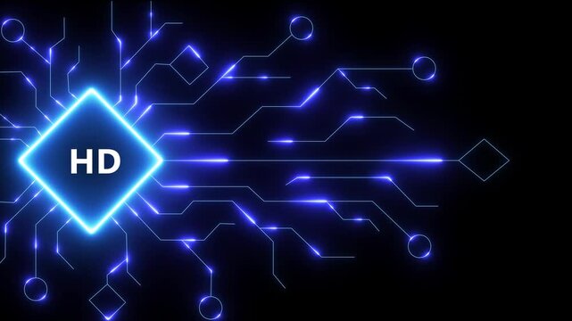 HD artificial intelligence glowing circuit board network data flow abstract technology background digital innovation concept