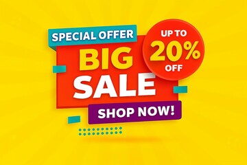 Exciting big sale promotion offering up to twenty percent discount on various products