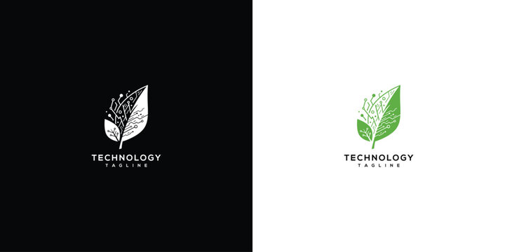 Green Technology Leaf Logo Eco-Friendly Circuit Board Design.