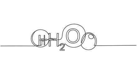 Obraz premium H2O Water Molecule Continuous Line Drawing
