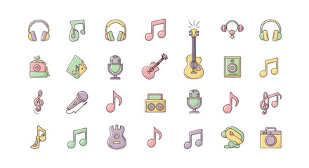 Obraz premium Music icons set instruments and symbols
