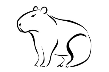 Obraz premium Ink Capibara Animal Contour. Outline Drawing of Cute Adorable Capibara Pet. Nature Wildlife, Ecology, Environment and Sustainability Theme. Funny and Kind Lovely Natural Capibara Animal Ink Stroke 