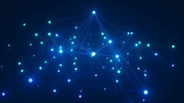 Abstract glowing network of interconnected nodes with lines on dark background