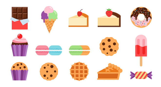 Variety of desserts in a flat design style