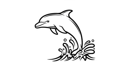 Obraz premium Dolphin Leaping Out of Water - A Black and White Illustration.