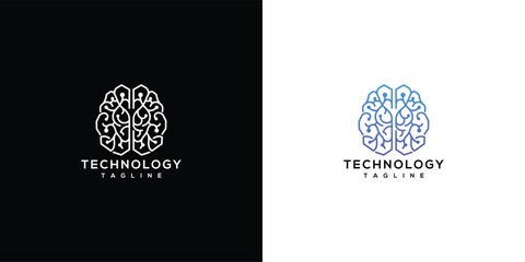 Naklejka premium Brain Technology Logo - AI Innovation Digital Mind.