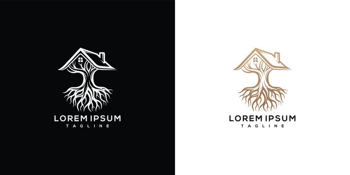 Treehouse Logo Roots Home Nature Growth Eco-Friendly Concept.
