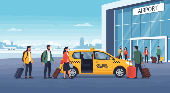Airport Taxi Shuttle Service: Travelers Arriving and Departing from Terminal