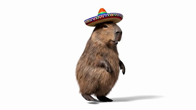 Capybara with sombrero dances happily at a fun party in an animated setting with lively music in the background