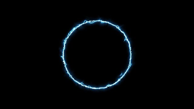 Blue electric energy circle on black bg