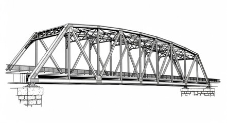 Detailed illustration of a vintage steel arch bridge structure.
