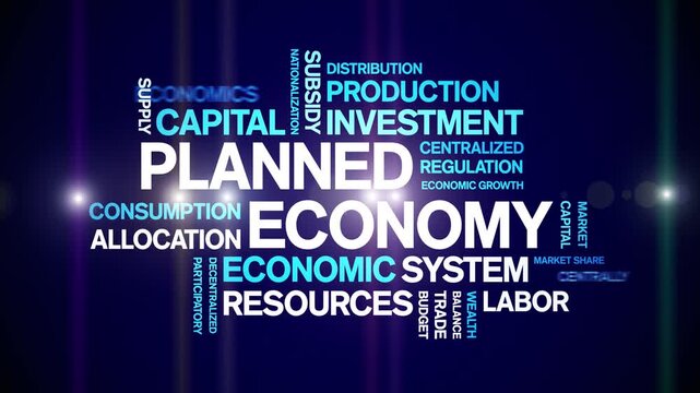 Planned Economy animated word cloud-text design animation tag kinetic typography seamless loop.