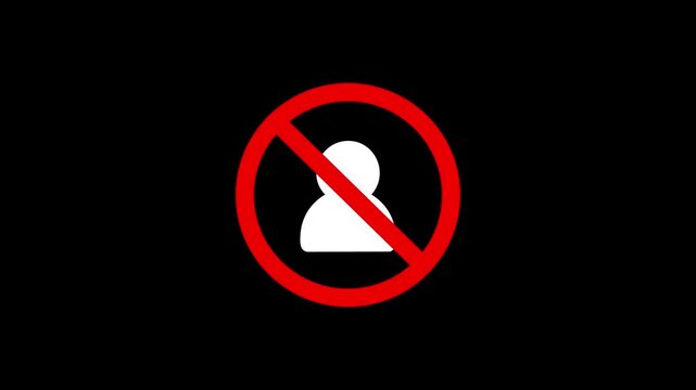 Red ban sign with white person icon isolated on black background