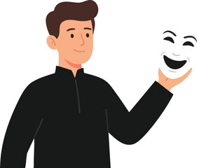 Fototapeta premium Man Holding Smiling Theater Mask Flat Vector Illustration