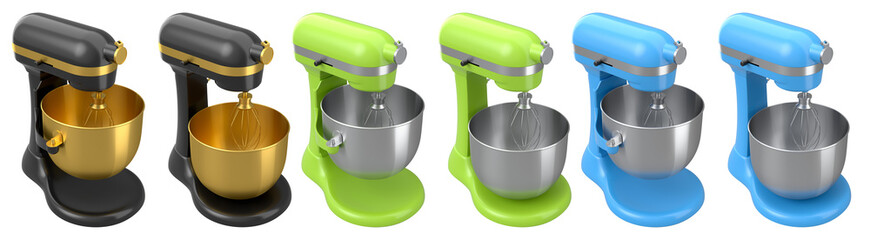 Modern kitchen mixer for cooking, blending and mixing on white background.