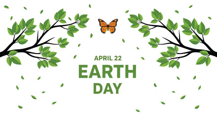 Earth day greeting with monarch butterfly leaves and branch illustration © Naksha