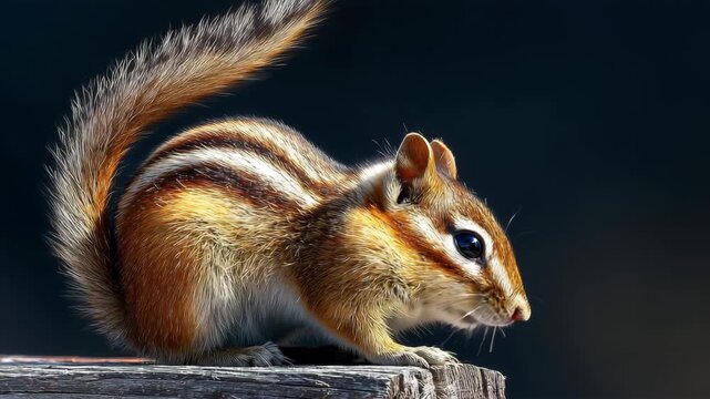 シマリスの扇状の尾で弧を描く王の肖像、縞と装飾が映える