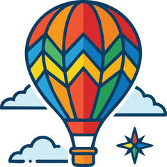 Naklejka premium Colorful Hot Air Balloon Vector Illustration with Clouds