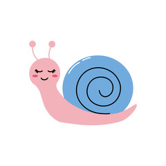 Cute Cartoon Snail with Blue Shell Vector Illustration © Mariana