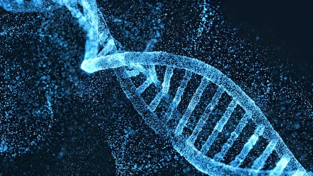 Abstract 3D rendering of a DNA double helix, symbolizing genetic code and molecular biology research