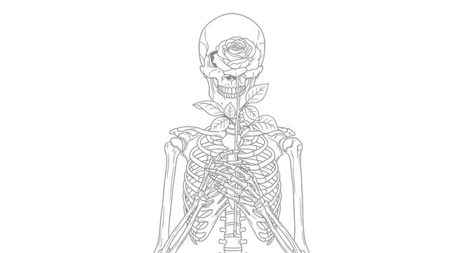 Human Skeleton Body Anatomy Drawing.