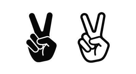 Obraz premium Two hands displaying the victory or peace sign in black