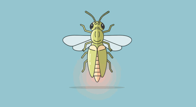 Cute cartoon firefly glowing with a happy face illustration