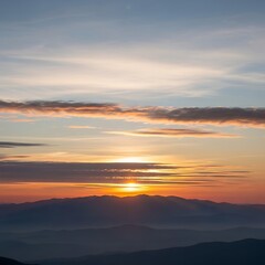 Obraz premium Sunrise over the mountains with colorful clouds and a bright sun.