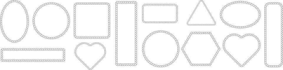 Nautical rope frame borders circle square oval heart shapes in sea sailor theme isolated on white background © Israt shop