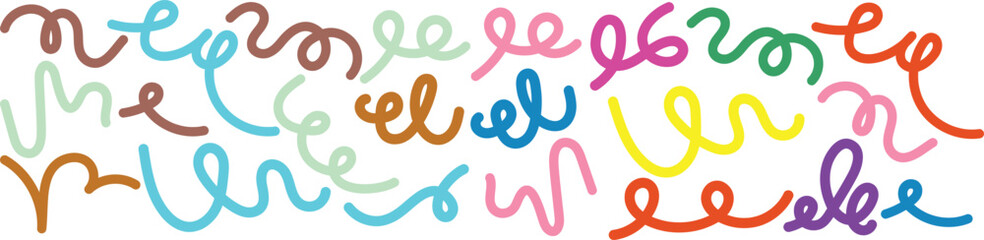 Obraz premium Abstract color line shapes squiggle vector graphic design wavy fun kid pattern isolated on white background organic doodle ribbon elements