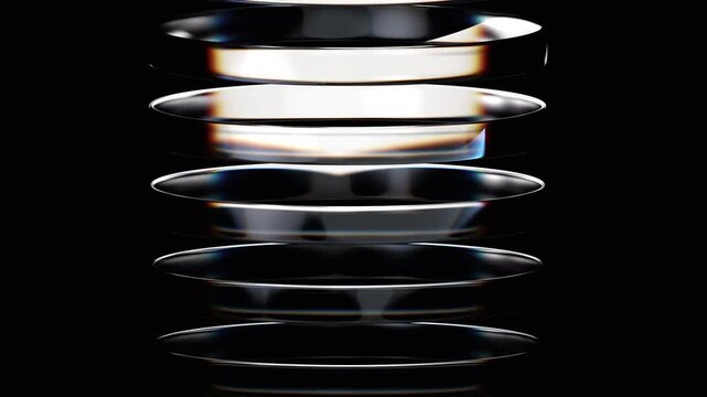 Abstract 3D Transparent Stacked Lenses. Seamless Looping 4K Video