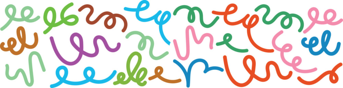 Abstract color line shapes squiggle vector graphic design wavy fun kid pattern isolated on background organic doodle ribbon elements