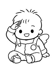Fototapeta premium Cute baby angel saluting illustration