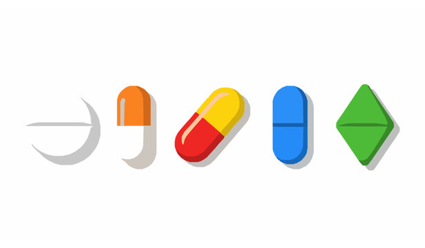 Colorful pill and capsule icons vector illustration flat cartoon style