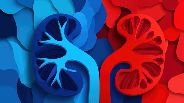 Blue and Red Kidney Anatomy Illustration for Medical Education and Health Awareness