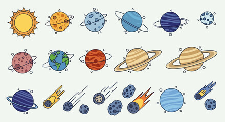 Planets and celestial bodies in solar system. © Gozel