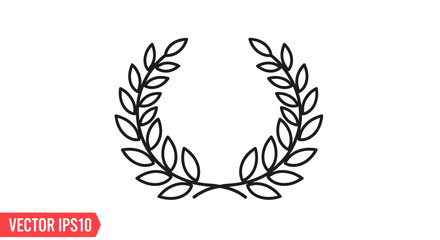 Obraz premium Simple black outline laurel wreath icon representing victory, achievement, and honor on a white background.