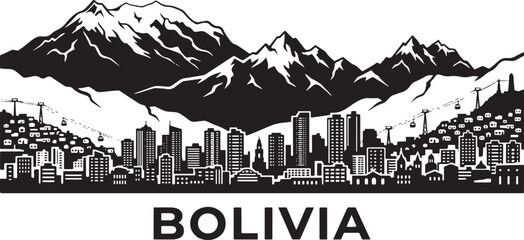 Obraz premium Bolivia cityscape with snow-capped mountains and cable cars
