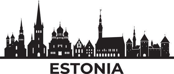 Obraz premium Black silhouette of Estonia city skyline with historic buildings