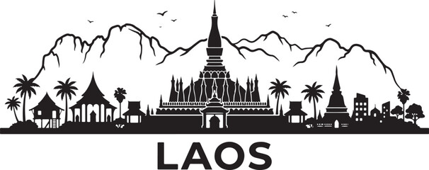 Obraz premium Laos landscape with traditional temples and palm trees