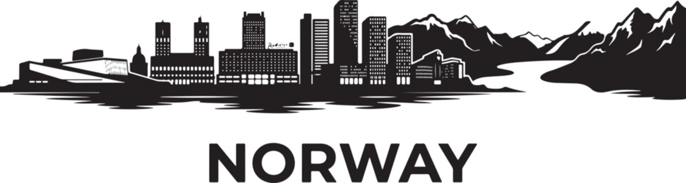 Modern Norway cityscape with mountains and water